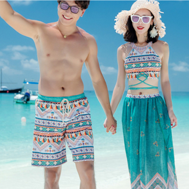 情侶泳衣(女長褲三件式、男海灘褲)