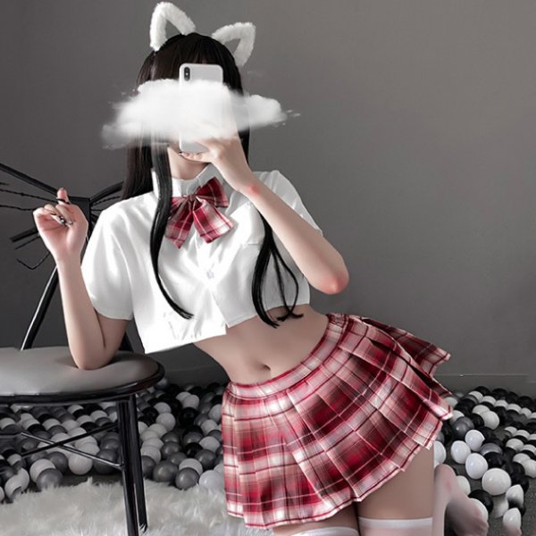 性感寬鬆格子裙情趣學生服